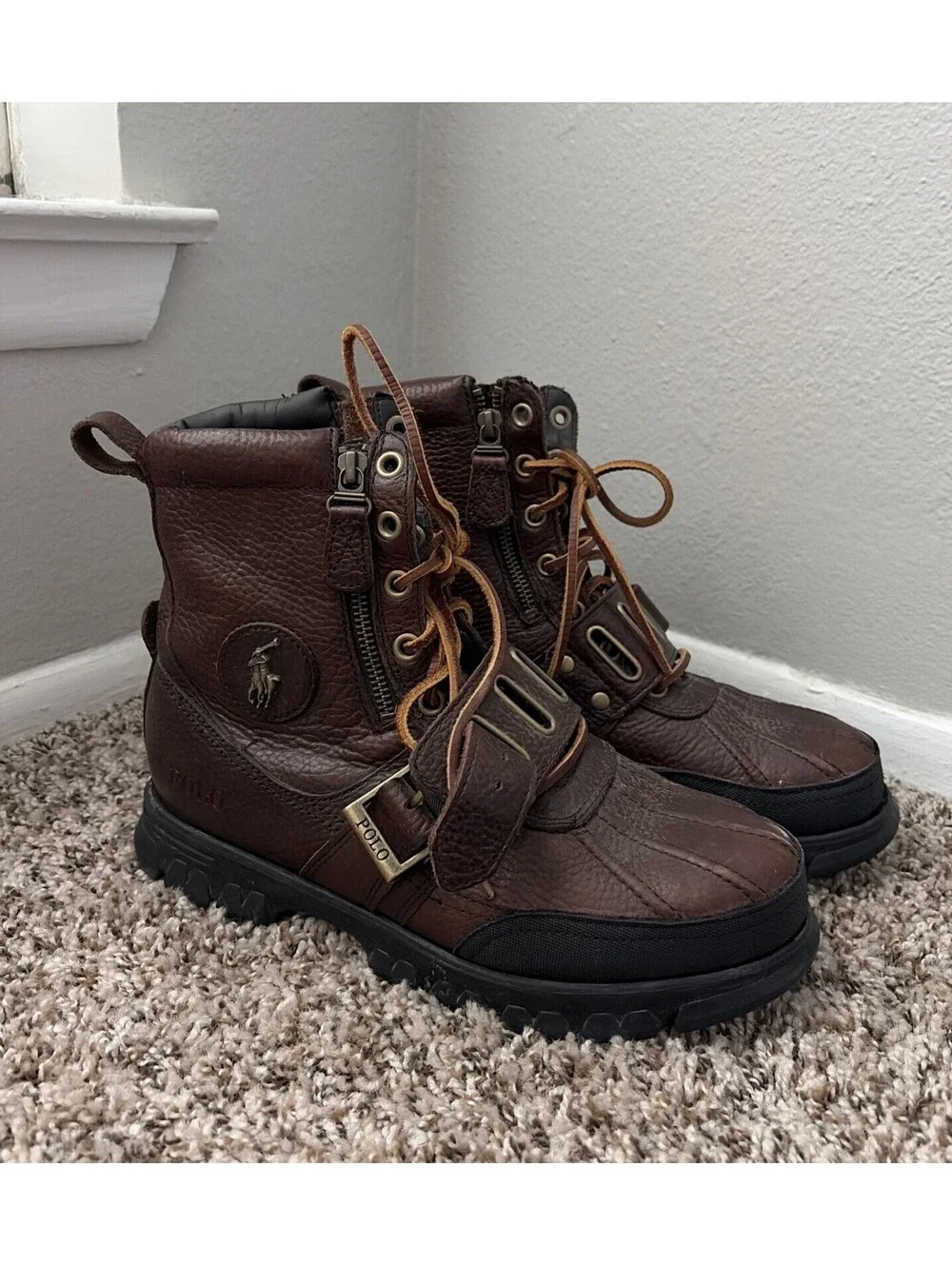 Polo Ralph Lauren Andres III Leather Boots Buckle Ranger Duck Brown Men’s 8.5 D